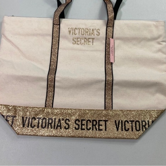 Victoria's Secret Canvas Tote Bag Set - Beige and Pink - Picture 7 of 15